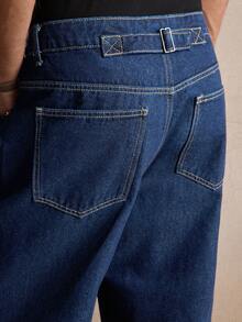 AKNOTIC 男士深蓝色梭织中腰直筒休闲牛仔裤，适合日常穿着、夏季、度假、派对、男士礼物、通勤 - 中等水洗藍 - 查看 3