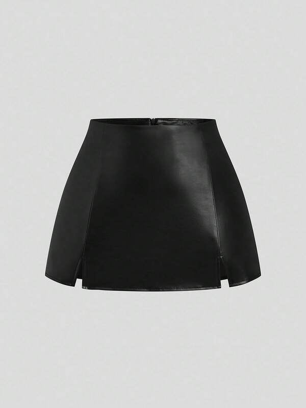 Sweetra Minifalda elegante y sexy de mujer talla grande con abertura lateral, adecuada para actuaciones en discotecas, invierno