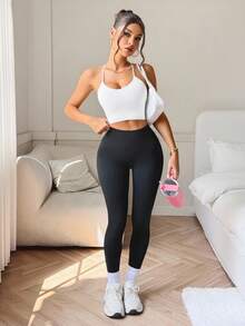 Easithlete Ladies' Two-Piece Charming Black And White Bra-Back Top With Backless Cross Straps, Detachable Non-Slip Underwire, Seamless Knitted, Sexy Yoga Underwear, Sports Compression, Soft Elastic, Form-Fitting, Breathable Long-Sleeved, Suitable For Pilates, Running, Cycling, Fitness, Outdoor Sports, Training. Thick Sports Back Top, Fashionable, Suitable For Spring, Summer And All Seasons, Best-Selling Style. - Multicolor - View 7