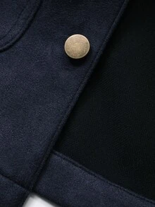 DAZY Women's Suede Jacket With PU Leather Collar, Loose Fit Long Sleeve Casual Jacket Women Coats - Navy Blue - View 7