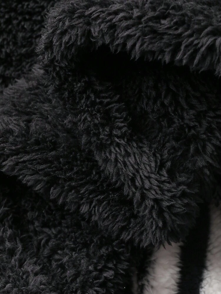 Men's Thermal Lined Black Top And Striped Pants Pajama Set, Autumn/Winter, Fall Clothes, Fluffy, Cozy