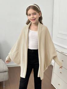 SHEIN Tween Girl Casual Loose Batwing Sleeve Cardigan, Suitable For Home, Outings And School, Autumn/Winter Fall - Apricot - View 6