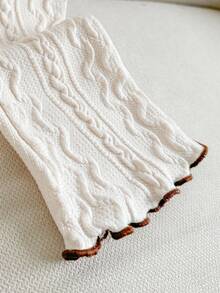 SHEIN Babygirl Autumn/Winter Cute Apricot Ruffle Trim Long Sleeve Top And Elastic Waist Flare Pants Set Baby Knitted Outfit Baby Set Autumn Winter Season Cream Baby Girl Outfit Baby Bell Bottom Outfit Knit Two Piece Toddler Fall - Multicolor - View 4