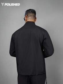 Manfinity Sport Polished Men's Casual Sports Stand Collar Zip-Up Front Print Design Versatile Sports Stylish Jacket, Autumn/Winter - Black - View 2