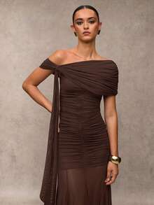 SHEIN BAE Women's Fashionable Commuter Solid Color Asymmetric Collar Dress,Wedding Guest Dress Women