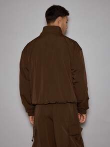Musero Men Oversized Funnel Neck Seam Detailing Flap Pocket Premium Jacket Elasticated Cuffs Co-Ord Sets Top Only Fall/SPRING SUMMER - Brown - View 5