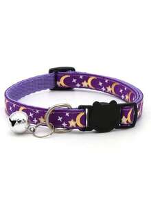 5pcs Random Star & Moon Pattern Pet Collar With Bell, Adjustable Dog Collar With Buckle Pet Accessories - Multicolor - View 4