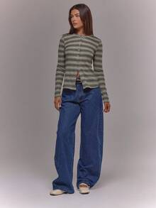 MUSERA 纽扣长袖条纹圆领针织开衫，适合休闲外出、秋季、夜晚约会、舒适优雅的春夏复活节等场合，休闲假日穿着。 - 彩色 - 查看 3