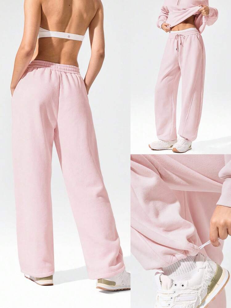 Everyday Fleece Chill Season Soft Lightweight Warm Chill Balance Hip Curved Adjustable Drawstring Hem Waist Side Pockets Wide-Leg Joggers Pants Autumn Winter Outdoor Daily Casual