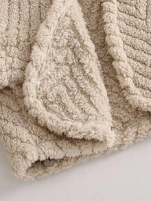 女童纹理提花面料披肩领仿皮草夹克，时尚高端优雅百搭小外套，白色花卉图案，秋冬 - 卡其色 - 查看 9