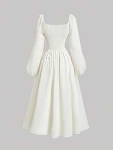 SHEIN MOD 杏色荷叶边灯笼袖连衣裙，秋季婚礼宾客礼服，文艺复兴风格连衣裙，返校节礼服