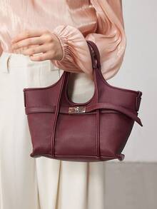 Bolso de mano de cuero PU suave al tacto, diseño ligero, ideal para ir de compras, citas o viajes de fin de semana. - Burdeos - Ver 9