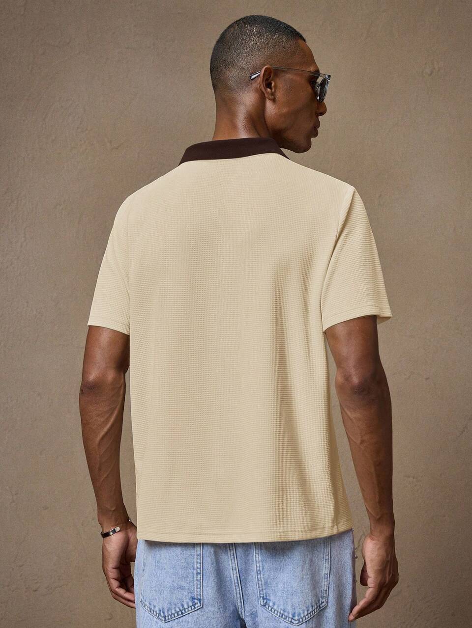 AKNOTIC X Nawaf Alabid Men's Knitted Beige Old Money Embroidered Slim Fit Short Sleeve Polo Shirt,Summer,Casual,Graduation,Back-To-School,Commute,Vacation,Party,Wedding Gift