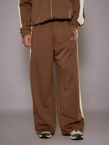 Musero 超大款针织高级运动裤，撞色拼接，弹性抽绳腰带，仅限裤装，秋/春夏款 - 卡其色 - 查看 3