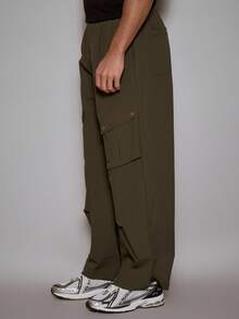 Musero Baggy Nylon Cargo Style Trouser Angled Pockets Pants Fall/SPRING SUMMER - Dark Green - View 4