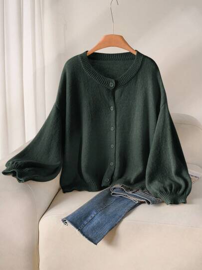 CosyJoli Plus Size Casual Yellow Loose Fit Basic Cardigan/Winter Green