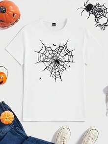 Manfinity Homme Fashionable Casual Young Relaxed Heart & Spider Print Standard Fit Crew Neck Short Sleeve T-Shirt For Men, Suitable For Holidays, Dates, Parties, Couple Matching, Great Gift For Boyfriend/Husband