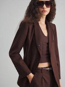 Ontre 2025 新款优雅勃艮第羊毛混纺立领长袖修身女式西装外套，适合日常穿着和商务通勤 - 酒紅色 - 查看 2