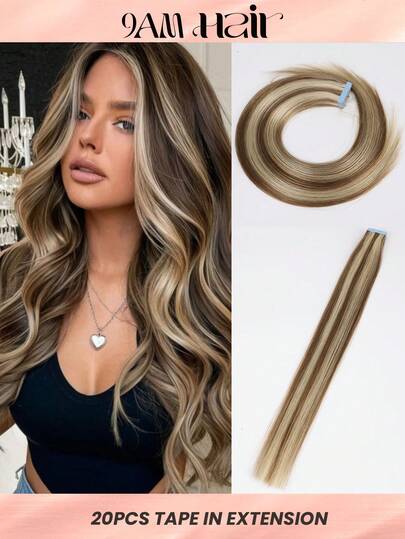 20pcs 50g Tape In Hair Extension, 100% Human Hair Extension For Salon Silky Seamless Invisible, Invisible Tape 10P613# Medium Golden Brown To Bleached Blonde Balayage Highlight  Color, For Thinning Hair Woman Natural Look Top Salon Quality ,Back To School Season  ,Holiday Shopping Season, Can Be Reused ,For Fine Or Thin Hair ,Add Volume Halloween Costumes