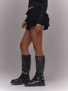 MUSERA Low Rise Ruffle Micro Mini Shorts Bloomers Hotpants  Occasion Sexy Going Out Autumn Fall Night Out Winter Cute Date Night   Party - Black - View 3