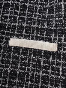 PrepCrw Young Girls Elegant School Style Black Bow Decor Plaid Round Neck Long Sleeve Dress, Back-To-School, Winter, Autumn, 7th Birthday Baby Shower - Black and White - View 6
