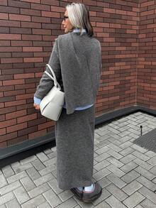 Vivie Lora Women's Sweater And Knitted Midi Skirt Casual 2 Pieces Set Vacation Long Sleeve Tops - Grey - View 4