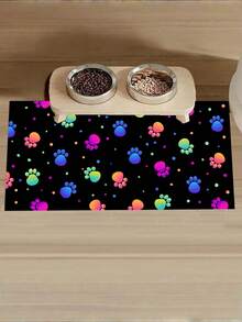 1 pièce Tapis d'alimentation pour animaux de compagnie avec imprimé de patte coloré, tapis de bol à nourriture pour chien/chat à haute absorbance et séchage rapide, tapis de propreté pour animaux de compagnie facile à nettoyer avec un dos en caoutchouc antidérapant, convient pour toutes les saisons, tapis de cage pour animaux de compagnie - Multicolore - Voir 5
