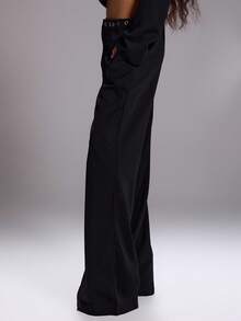 MUSERA 低腰镂空腰带阔腿裤，性感外出优雅反乌托邦派对夏季休闲款 - 黑色 - 查看 4