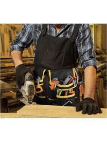 1 件重型工具腰带，带 26 个口袋和 130 厘米可调节肩带 - 黑色工具整理器，适用于 DIY 项目、木工和家居装修，磁性工具架和实用设计 - 木工、承包商和杂工工具的必备装备