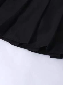 SHEIN Sparklyn 女童百褶高腰裙，内置安全短裤，二合一裙裤，四季百搭，可搭配衬衫、T恤、Polo衫、连帽衫、夹克 - 黑色 - 查看 6
