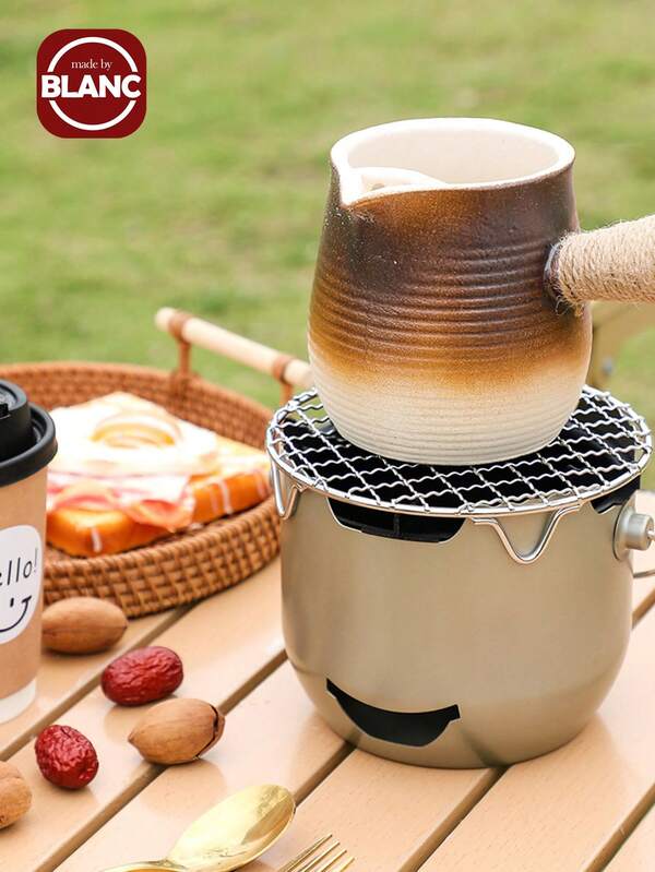 Madebyblanc 1 pièce Poêle pour infuser le thé et faire griller, mini poêle à charbon en acier inoxydable, poêle à charbon portable pour griller la viande à l'extérieur et à la maison