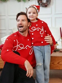 SHEIN Young Girl Colorblock Round Ball Decor Crew Neck Long Sleeve Sweater Fall Winter Christmas Halloween Sweater Autumn Fall Jumper - Red - View 10