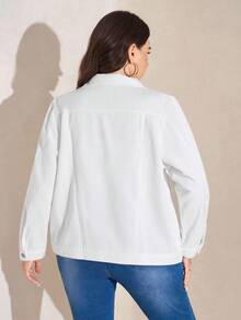 SHEIN LUNE Plus Flap Detail Denim Jacket Without Tank Top - White - View 2
