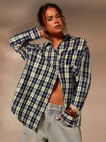 Athîral Women's Green Check Casual Collar Shirt