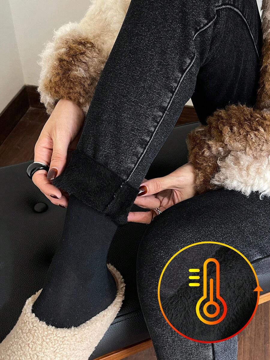 DAZY Women's High Waist Skinny Jeans, Stretchy Slim Fit Thermal Lined Denim Pants For Autumn/Winter Thermal Lined - Dark Grey - View 1