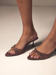 SHUZIA Giày cao gót hở mũi họa tiết động vật phong cách Tây Boho đơn giản dành cho nữ, dự tiệc gợi cảm - Nhiều màu - Xem 4