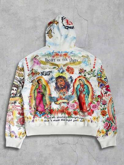 Street Life Sudadera con capucha con estampado gráfico de calle para hombre, otoño/invierno