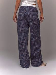 MUSERA Checkered Contrast Drawstring Waist Wide Leg Loose Fit Trousers Summer Streetwear Y2k Cool Girl City Muse Vacation Work Office Fall Autumn  Elegant Casual - Navy Blue - View 2