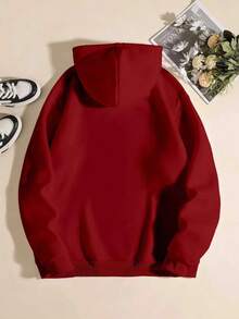 Manfinity Dauomo Men's Casual Spider Web Print Hoodie, Autumn/Winter - Burgundy - View 2