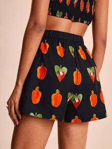 CAJUNI Women's Casual Beach Vacation Tropical Boho Style Colorful Parrot And Cashew Fruit Print Shorts