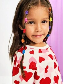 Maija Kids Maija Kids 2 peças/Conjunto Meninas Casual Estampa de Coração Moletom e Legging, Adequado para Uso Casual de Crianças, Volta às Aulas, Cerimônia de Abertura, Uso Diário, Escola, Viagem, Esportes, Outono/Inverno - Vermelho - Visão 5