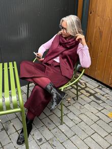 Vivie Lora Conjunto de 2 piezas de chaleco y pantalones cortos de unicolor de lana para mujer, estilo casual y de oficina - Burdeos - Ver 6