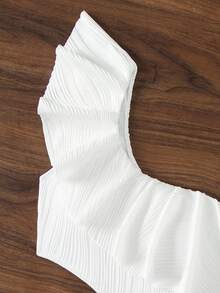 SHEIN Swim Summer Beach Women One Piece Swimsuit With Solid Color, Splicing Design, Ruffle Trim, One Shoulder, Simple And Fashionable For Vacation - White - View 8