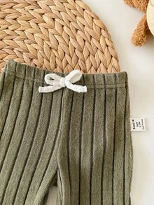 SHEIN Newborn Baby Boy Cute Knitted Colorblock Long Sleeve T-Shirt Set, Versatile For Autumn/Winter - Green - View 6