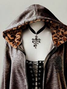 Sunspun 复古朋克 Y2K 女式印花夹克、卫衣 - 咖啡棕 - 查看 5