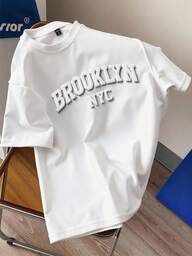 Manfinity Joysei Men's Casual Minimalist Letter Embossed T-Shirt, Suitable For Back To School Season, Friend's Gift