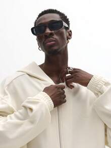 SUMWON Regular Textured Full Zip Hoodie With Piping Detail Drawstring Relaxed Fit Casual Wear Sweatshirt Loungewear Zip Up Jacket With Side Pockets Winter Fashion Plain - Apricot - View 3