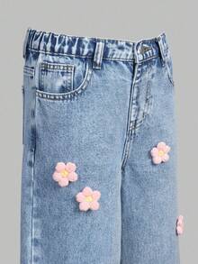 SHEIN Jeans larghi a gamba dritta con ricamo a cuore, di moda e dolci, per ragazze