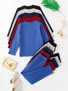 5pcs/Set Teen Boys' Fashion Comfortable Round Neck T-Shirt Paired With Straight Leg Pants Outfit