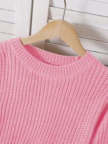 SHEIN 秋冬款青少年女孩休闲纯色短款毛衣 - 粉色 - 查看 4